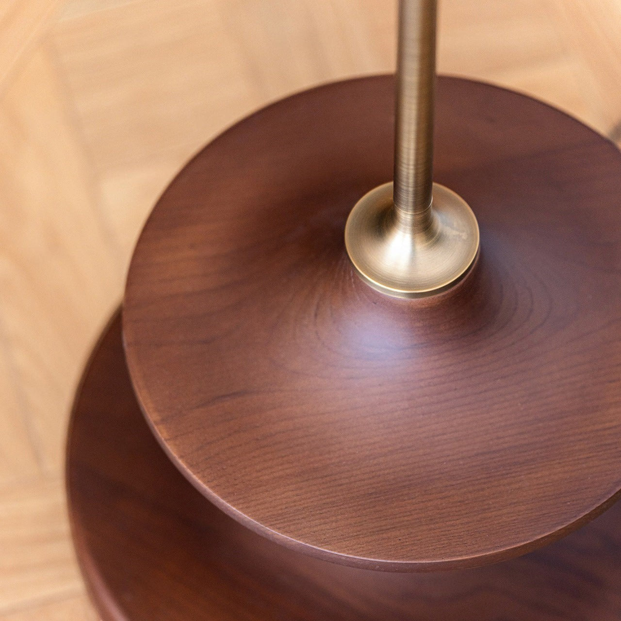 Ash Wood Turned Saucer Spindle Floor Lamp | Dark Walnut Mid-Century