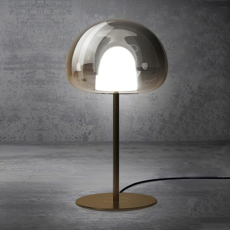 Smoky Black or Amber Glass Dome LED Table Lamp | Two Sizes Built-In