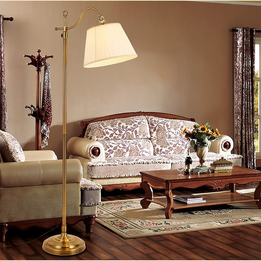 Adjustable Arch Fabric Shade Light Vintage Style | Copper Floor Lamp