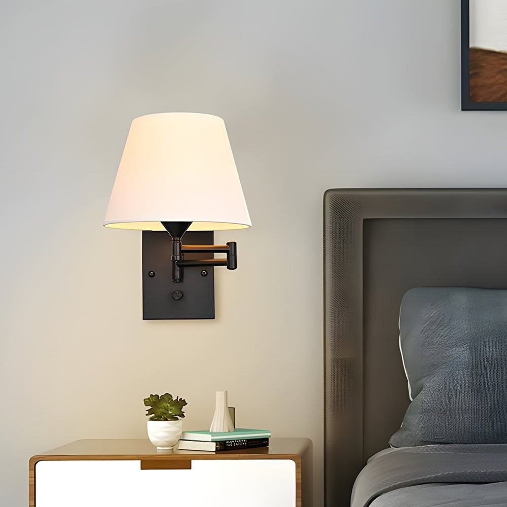 American style Swing Arm Wall Lamp | Fabric Shade Iron Light