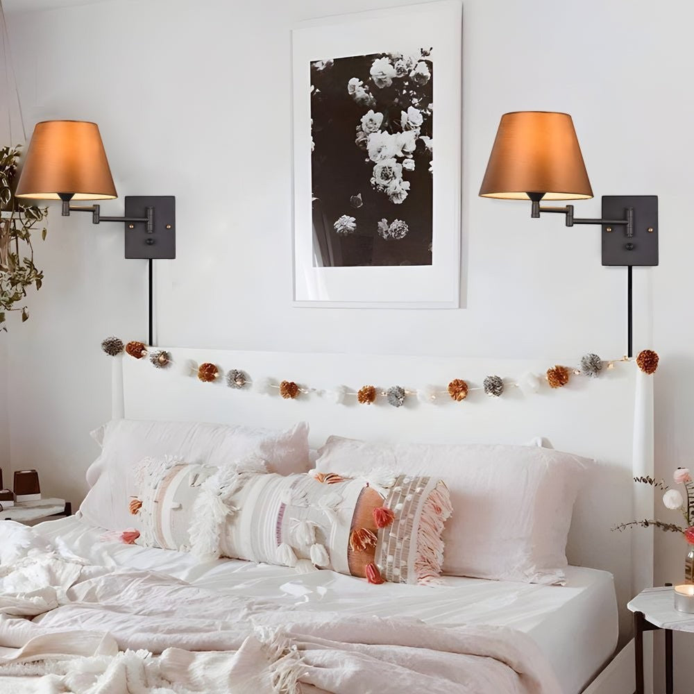 American style Swing Arm Wall Lamp | Fabric Shade Iron Light