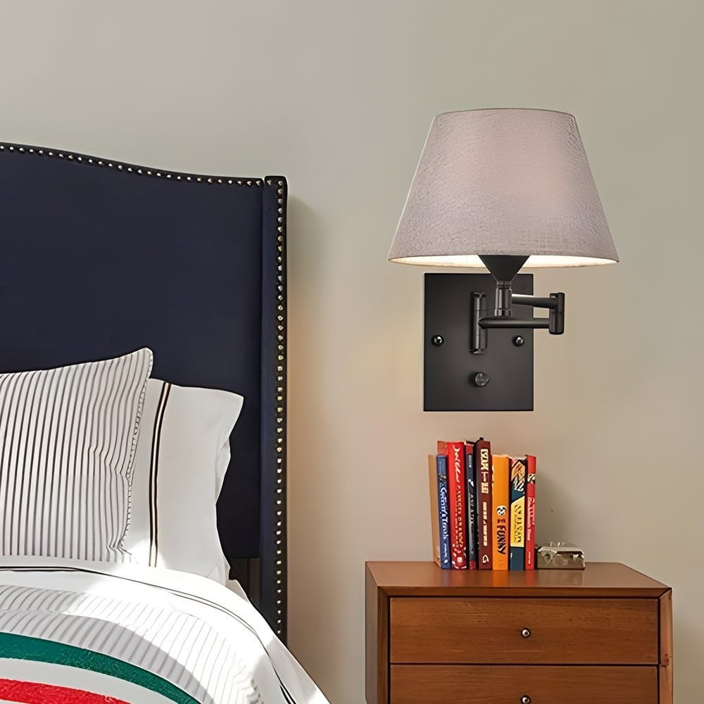American style Swing Arm Wall Lamp | Fabric Shade Iron Light