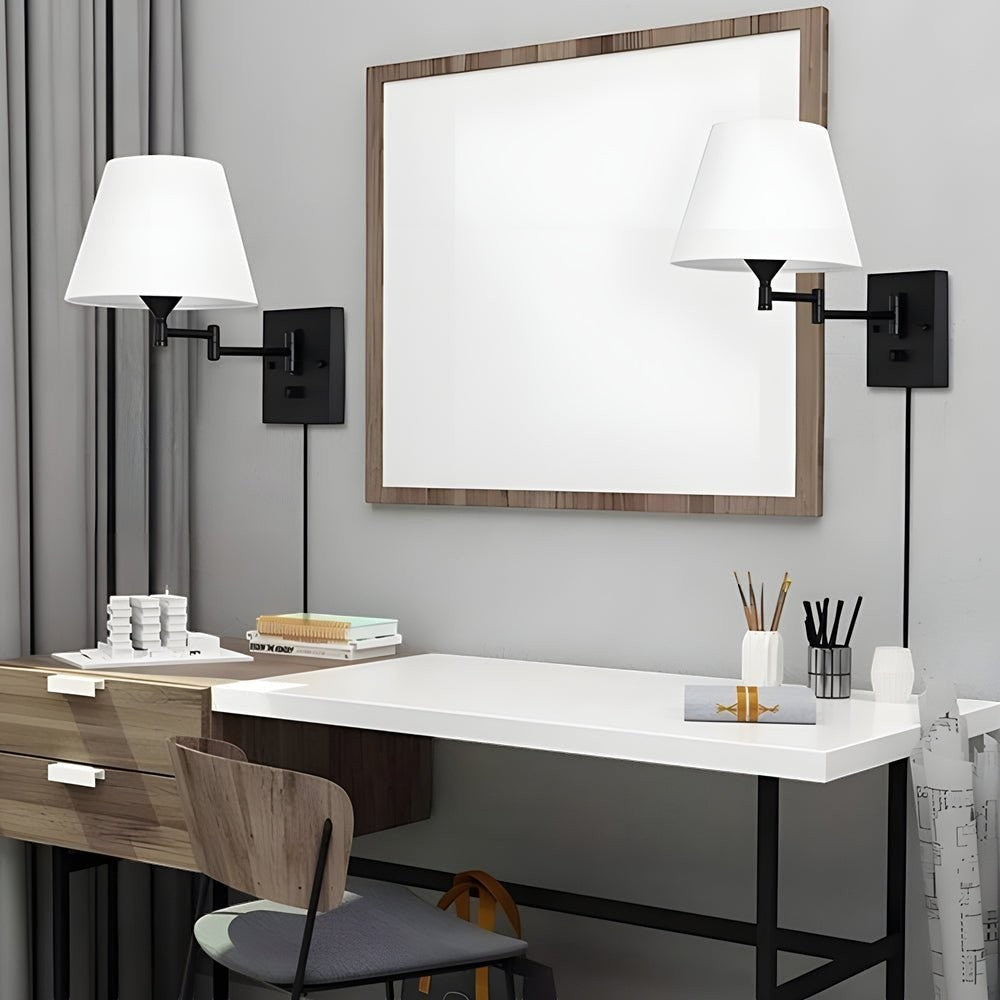 American style Swing Arm Wall Lamp | Fabric Shade Iron Light