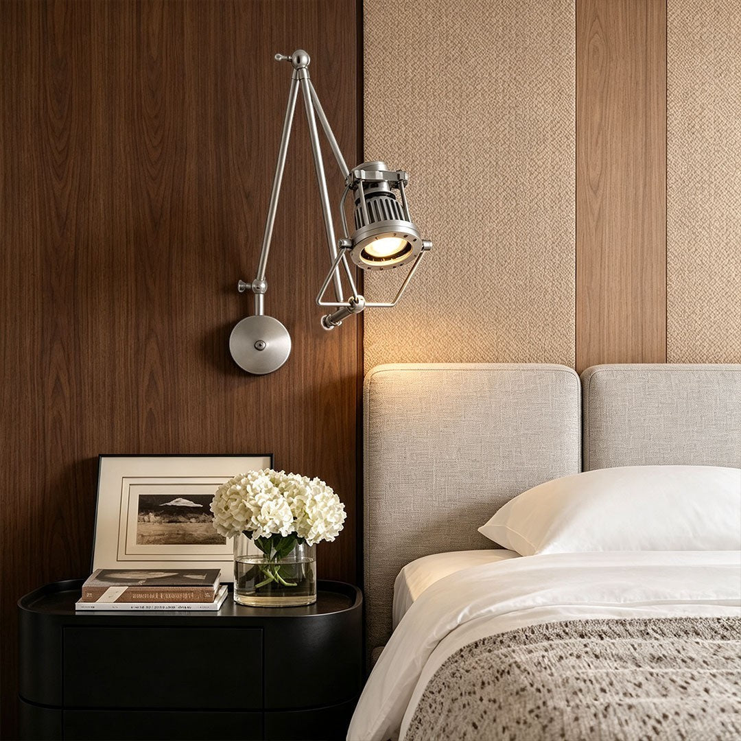 Industrial Adjustable LED Light | Nickel Swing Arm Sconce