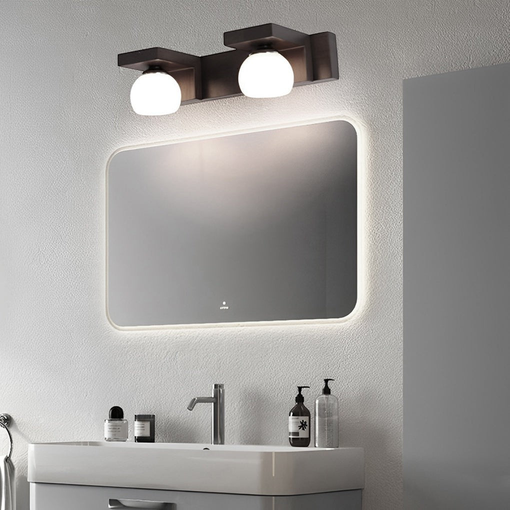 2/3-Light Wood Bathroom Vanity Light | Adjustable Iron Spotlight & Fixed Glass Shades