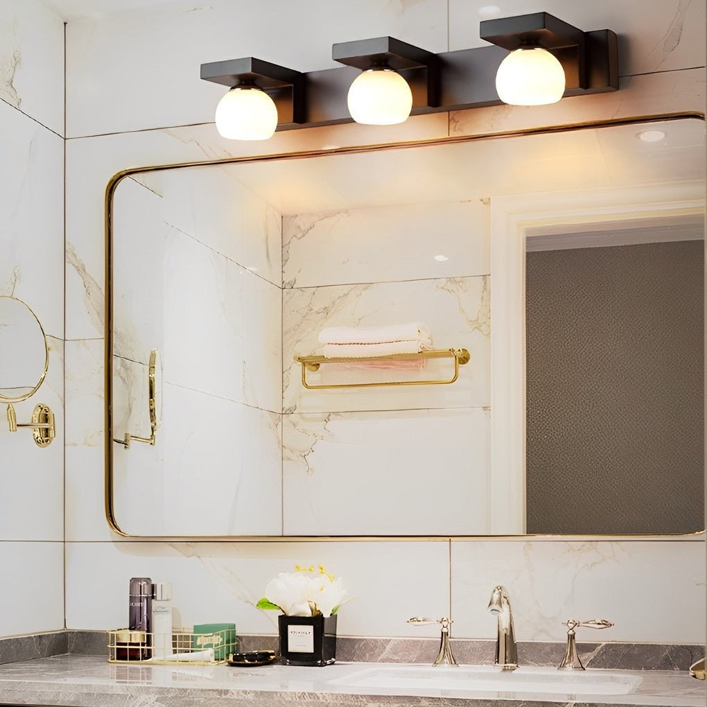 2/3-Light Wood Bathroom Vanity Light | Adjustable Iron Spotlight & Fixed Glass Shades