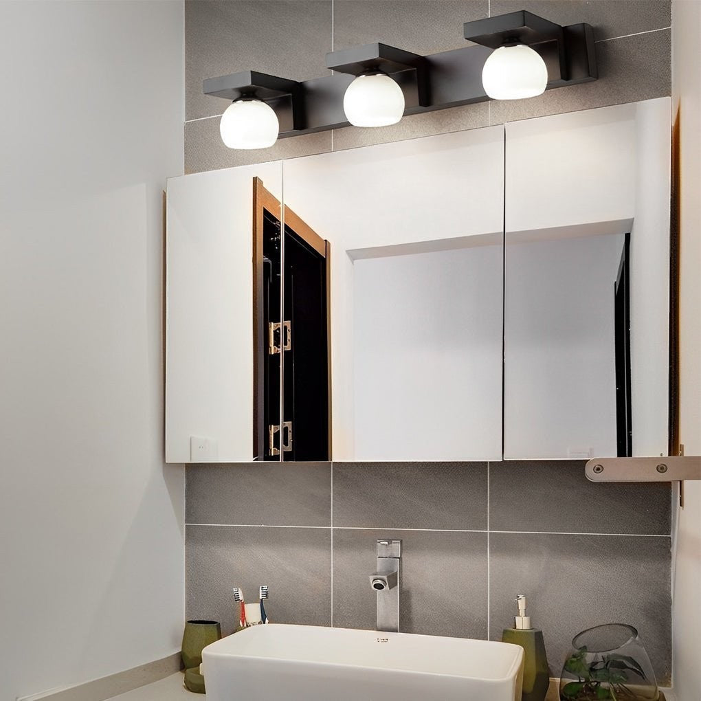 2/3-Light Wood Bathroom Vanity Light | Adjustable Iron Spotlight & Fixed Glass Shades