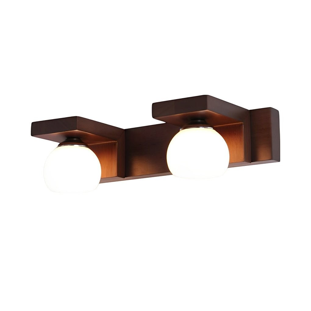 2/3-Light Wood Bathroom Vanity Light | Adjustable Iron Spotlight & Fixed Glass Shades