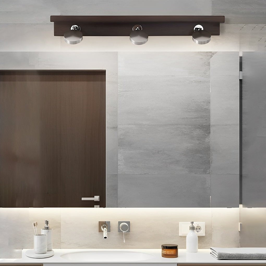 2/3-Light Wood Bathroom Vanity Light | Adjustable Iron Spotlight & Fixed Glass Shades
