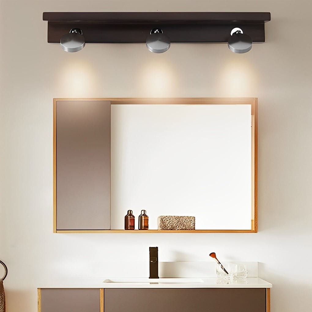 2/3-Light Wood Bathroom Vanity Light | Adjustable Iron Spotlight & Fixed Glass Shades