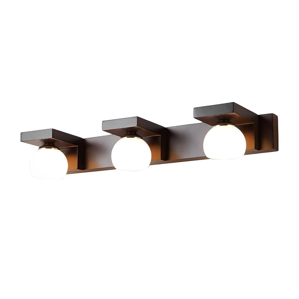 2/3-Light Wood Bathroom Vanity Light | Adjustable Iron Spotlight & Fixed Glass Shades