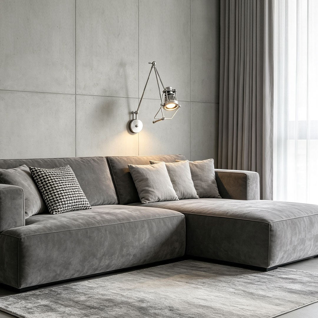 Industrial Adjustable LED Light | Nickel Swing Arm Sconce