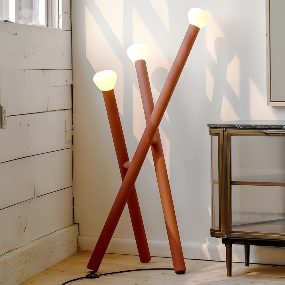 3-Light Crossed Black Stick LED Floor Lamp | Minimalist Architectural