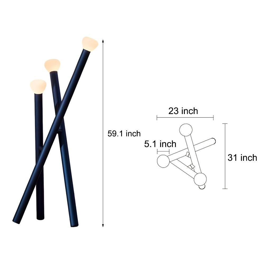 3-Light Crossed Black Stick LED Floor Lamp | Minimalist Architectural
