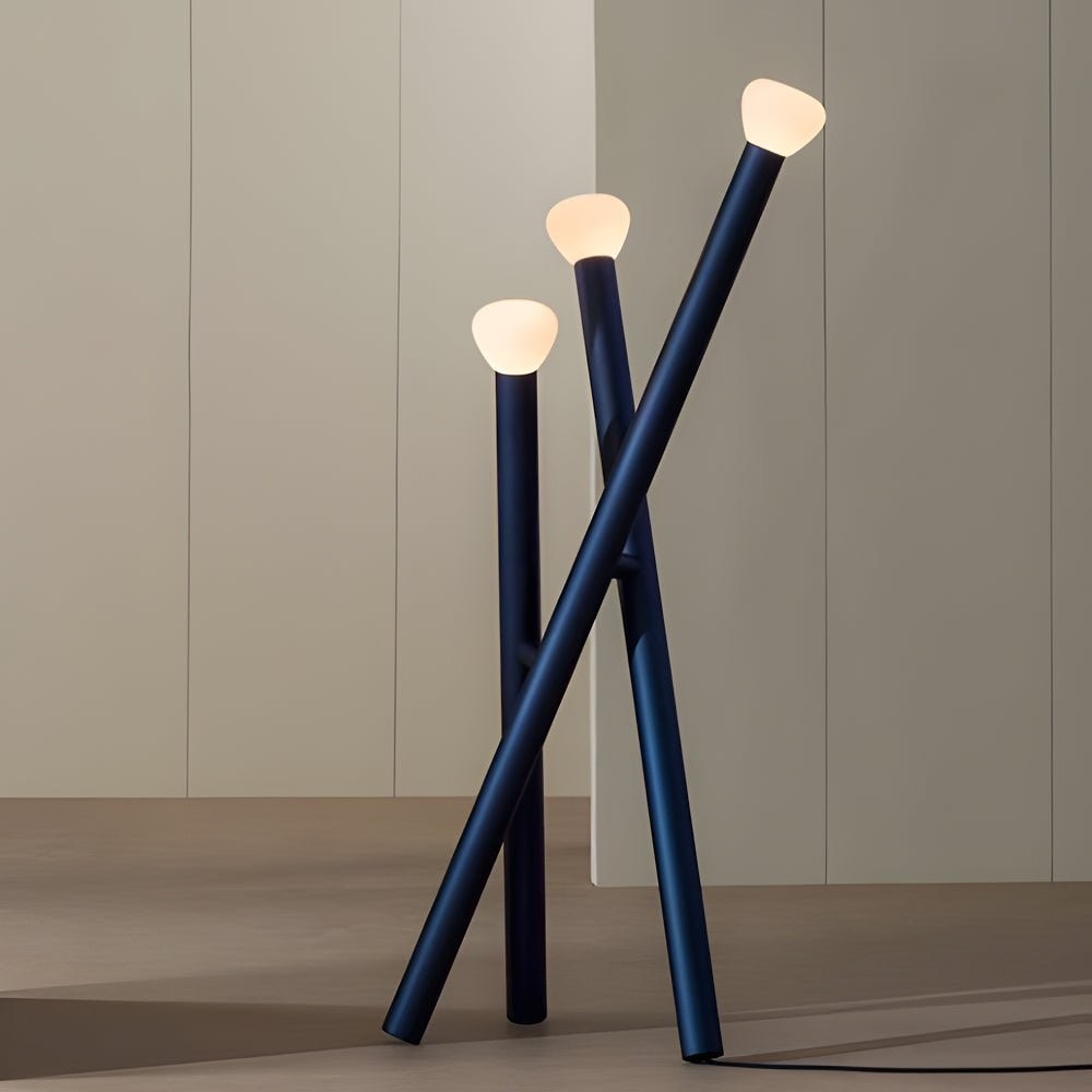3-Light Crossed Black Stick LED Floor Lamp | Minimalist Architectural
