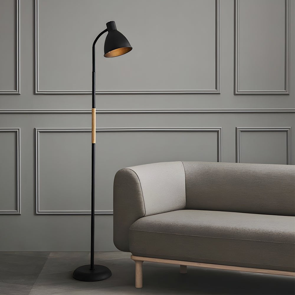 59-Inch Wood Accent Metal Arc Task Floor Lamp | Black or White