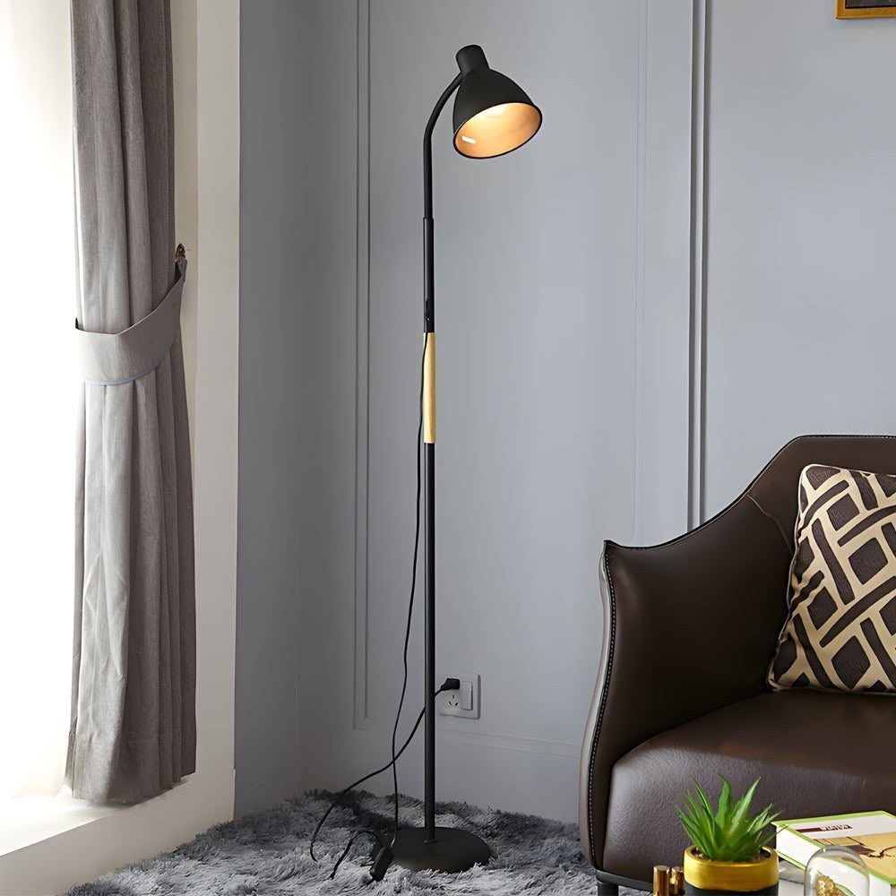 59-Inch Wood Accent Metal Arc Task Floor Lamp | Black or White