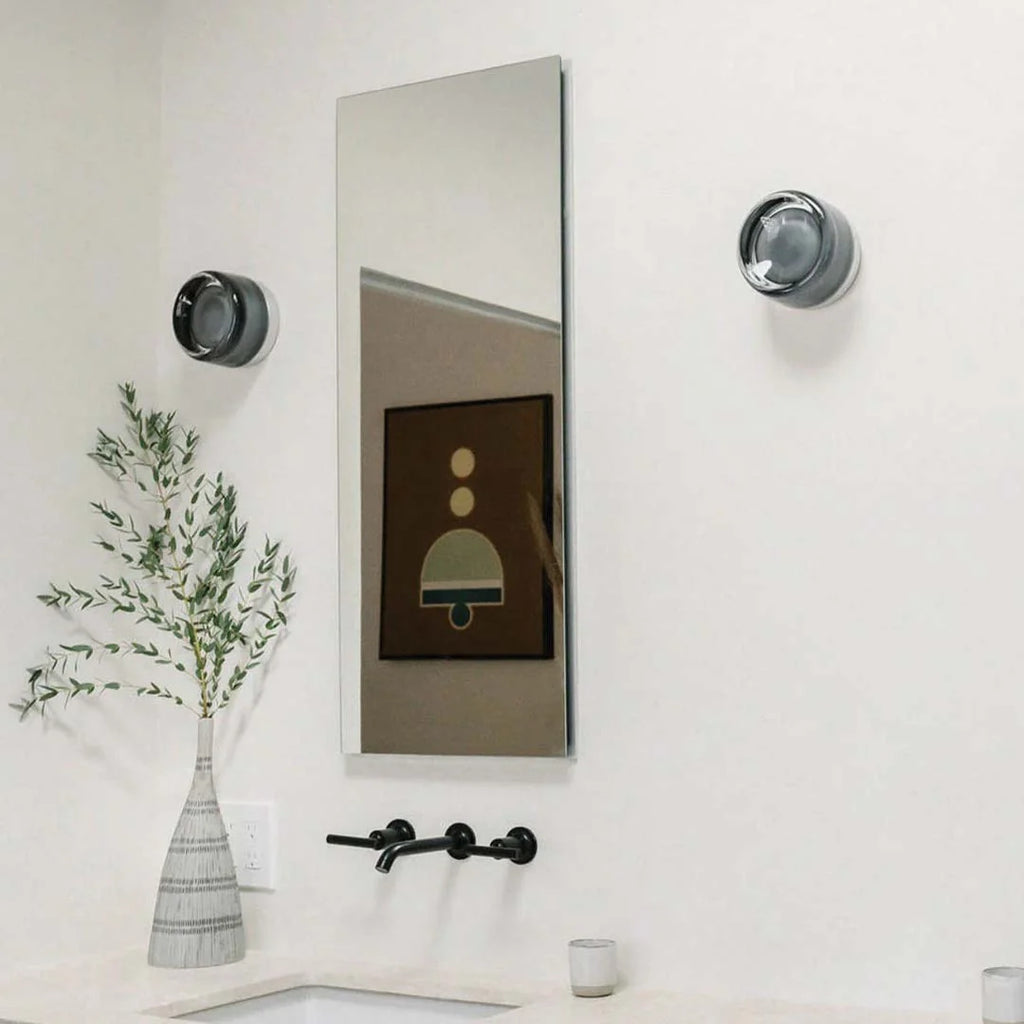 Compact Curved Wall Light - Smoke Version Either Side of Bathroom Mirror