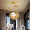 Gold Bird Nest Ceiling Light - Single Nest Light by Window
