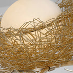 Gold Bird Nest Ceiling Light - Close-Up of Gold Wire Nest and White Shade