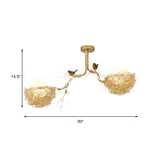 Gold Bird Nest Ceiling Light - Two-Light Version Dimensions, 99cm Wide x 37cm High