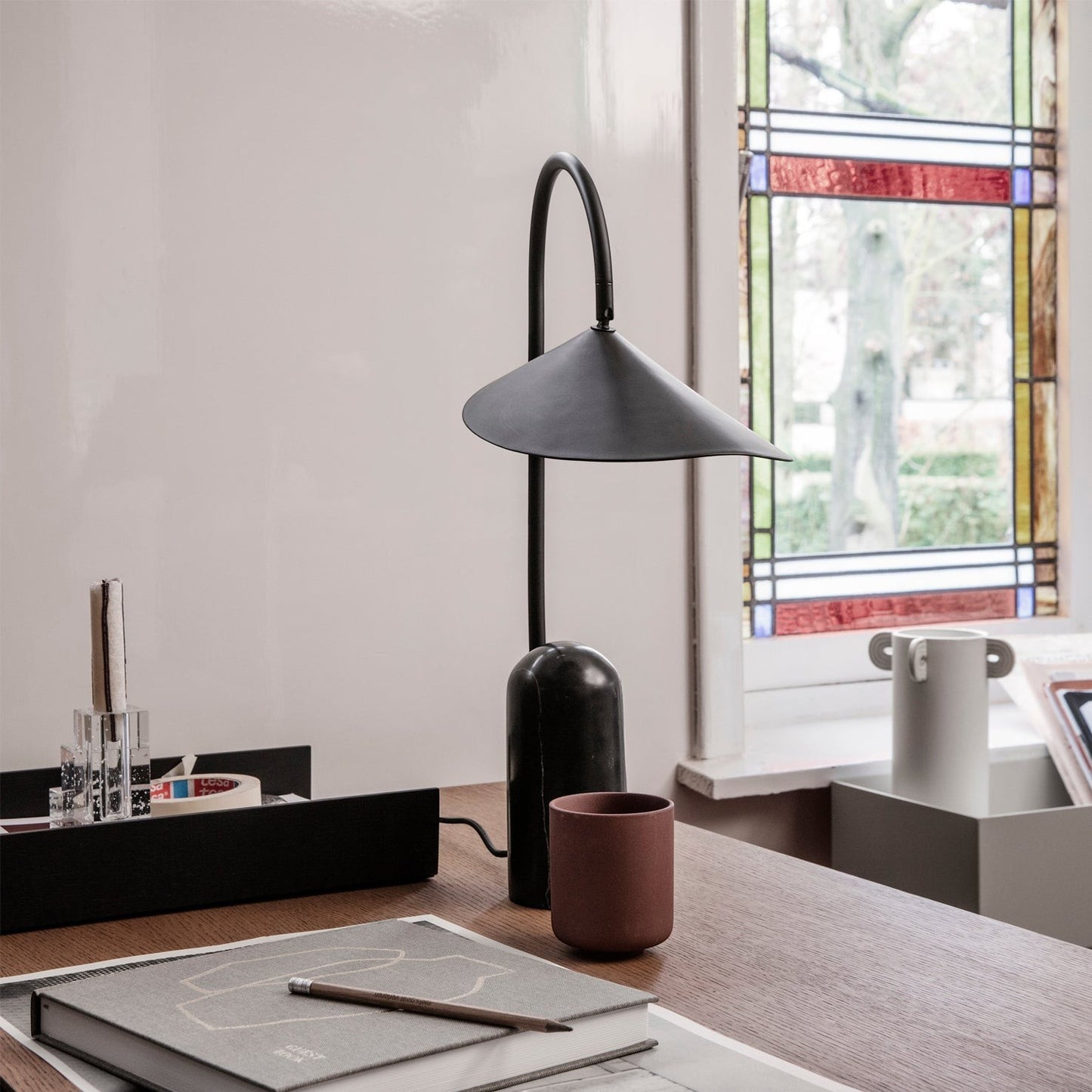 Marble Pill-Base Floating Petal Shade Table Lamp | Desk Sideboard