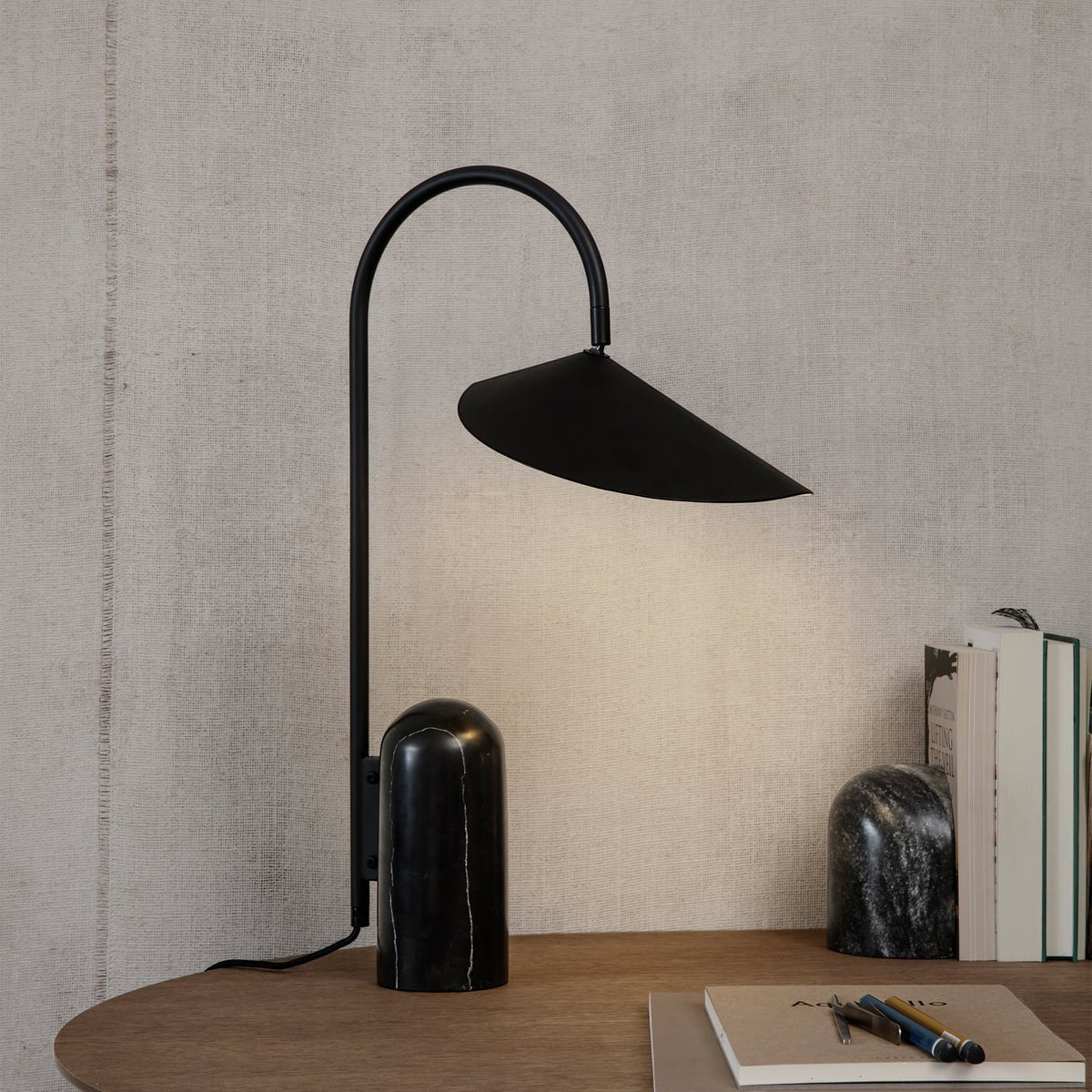 Marble Pill-Base Floating Petal Shade Table Lamp | Desk Sideboard