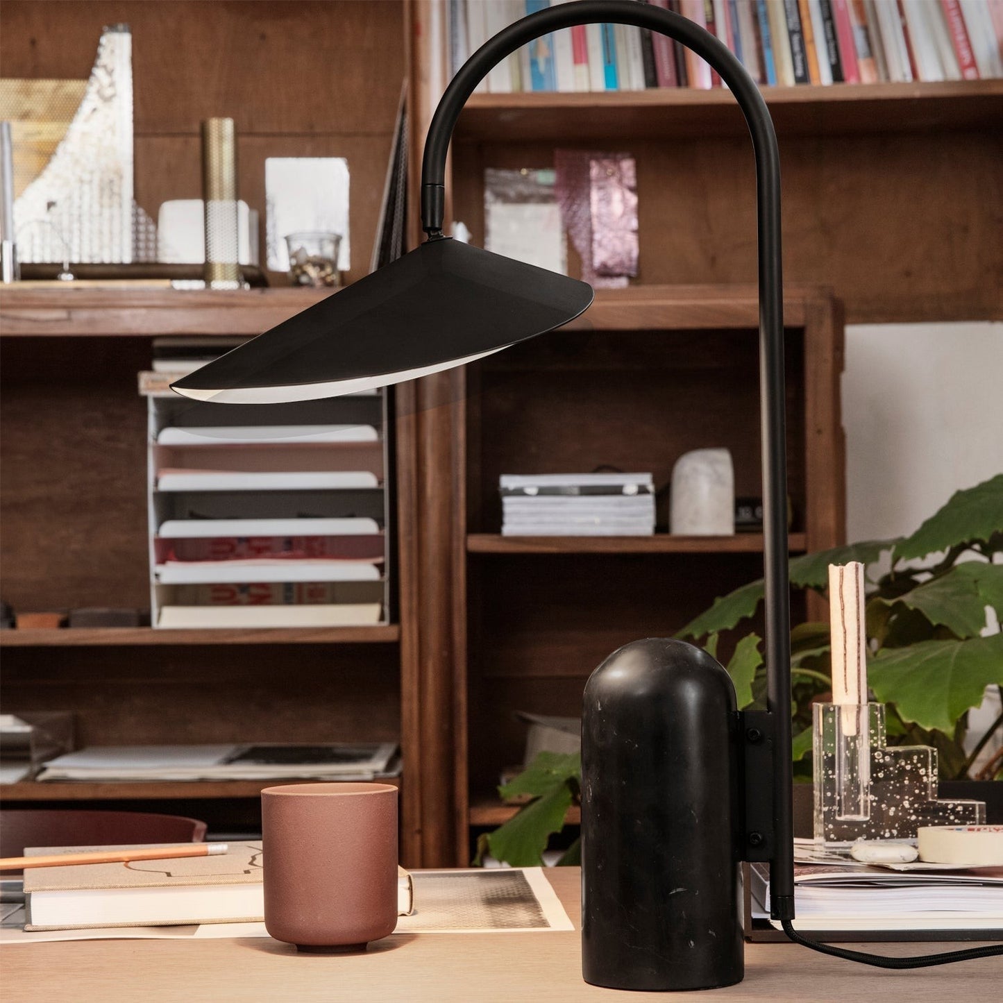 Marble Pill-Base Floating Petal Shade Table Lamp | Desk Sideboard