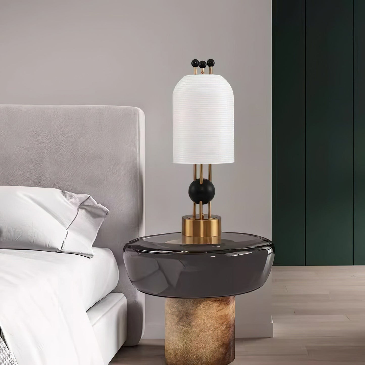 Gold Iron Sphere-Accent Table Lamp | Textured Glass Art Deco 65cm