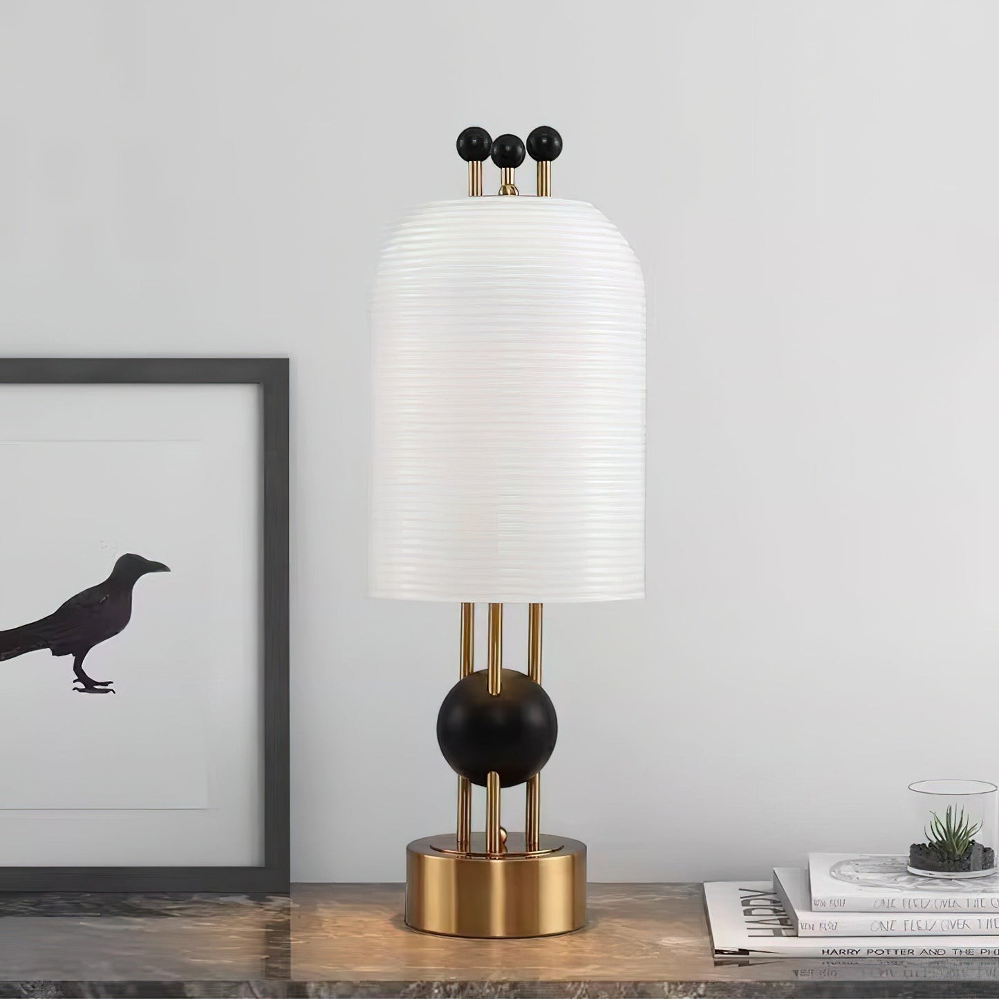 Gold Iron Sphere-Accent Table Lamp | Textured Glass Art Deco 65cm
