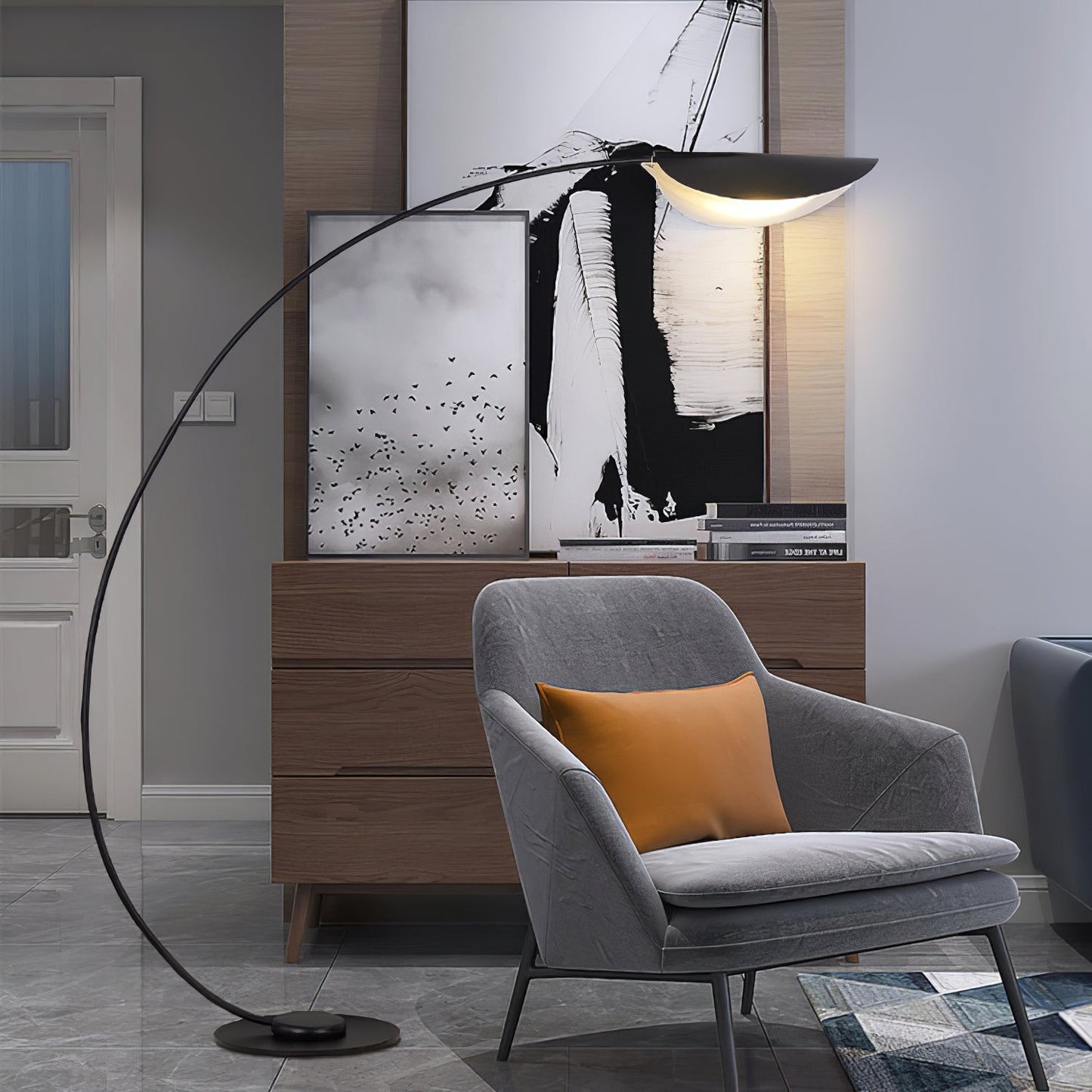 65-Inch Black Arc Metal Floor Lamp | Curved Reading Living Room