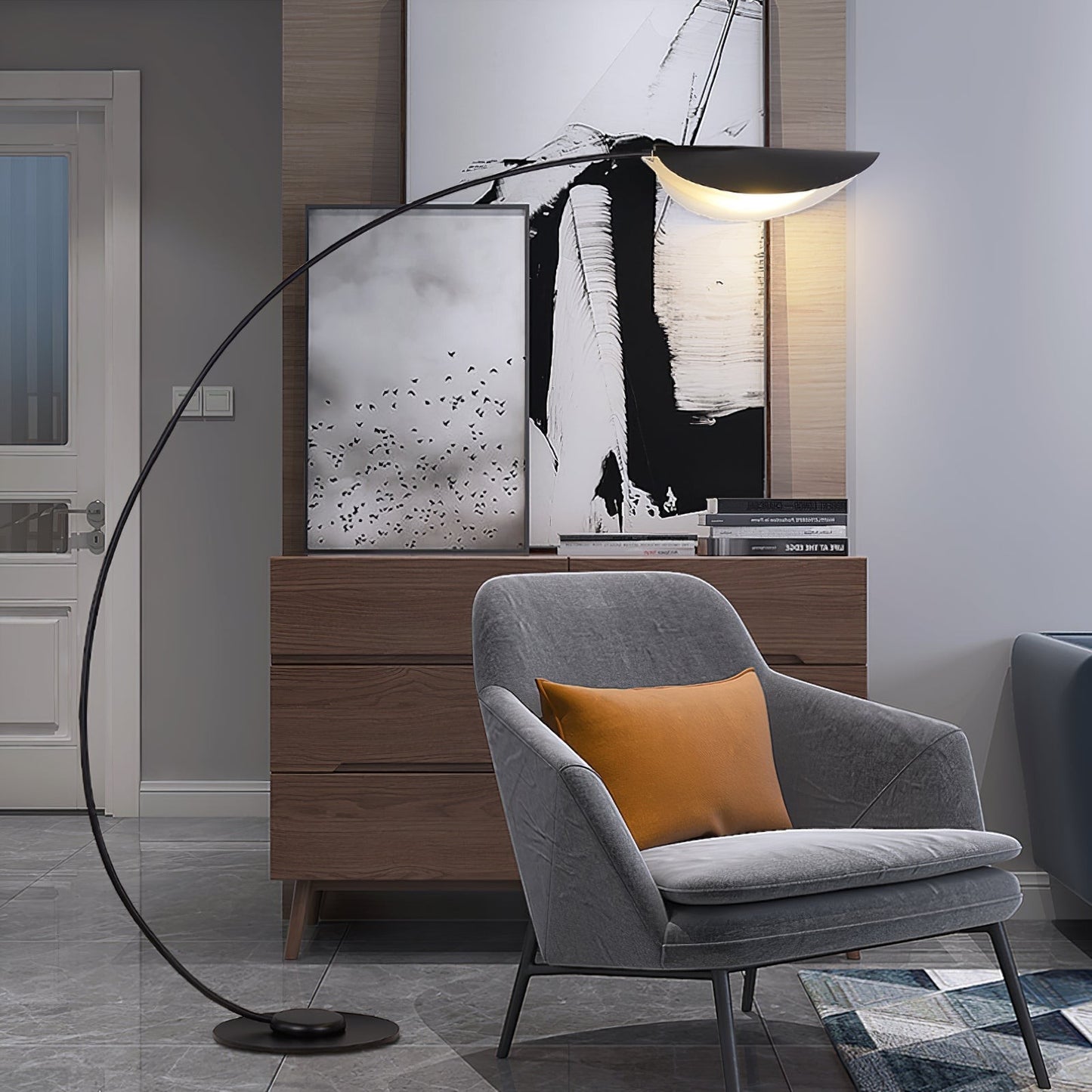 65-Inch Black Arc Metal Floor Lamp | Curved Reading Living Room
