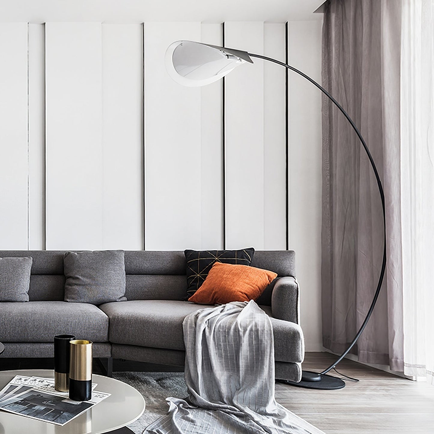 65-Inch Black Arc Metal Floor Lamp | Curved Reading Living Room