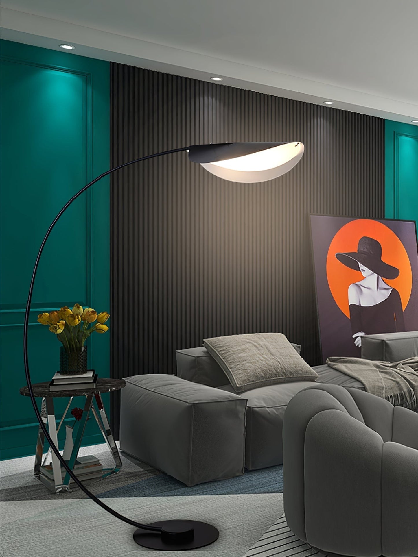 65-Inch Black Arc Metal Floor Lamp | Curved Reading Living Room