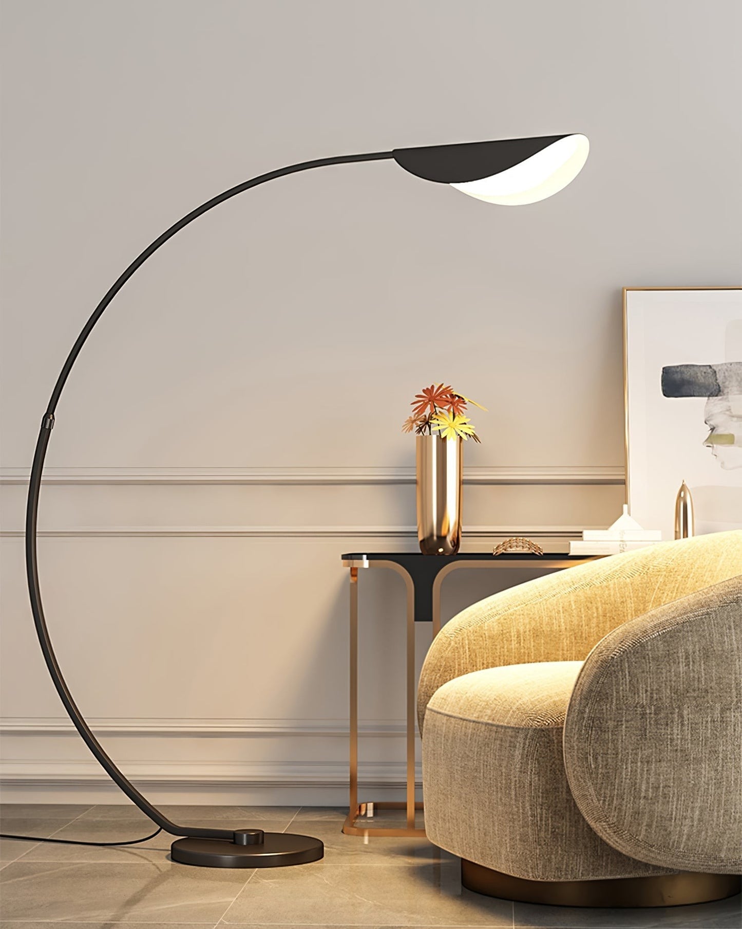 65-Inch Black Arc Metal Floor Lamp | Curved Reading Living Room