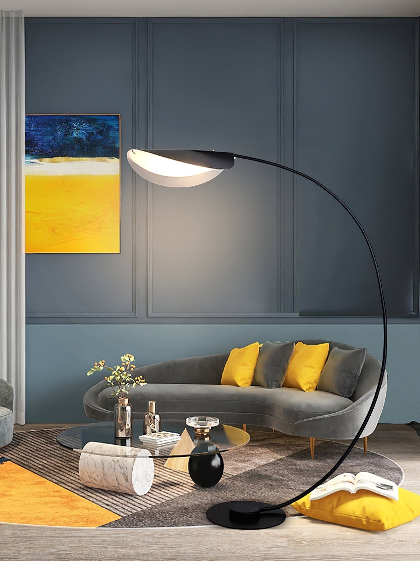 65-Inch Black Arc Metal Floor Lamp | Curved Reading Living Room