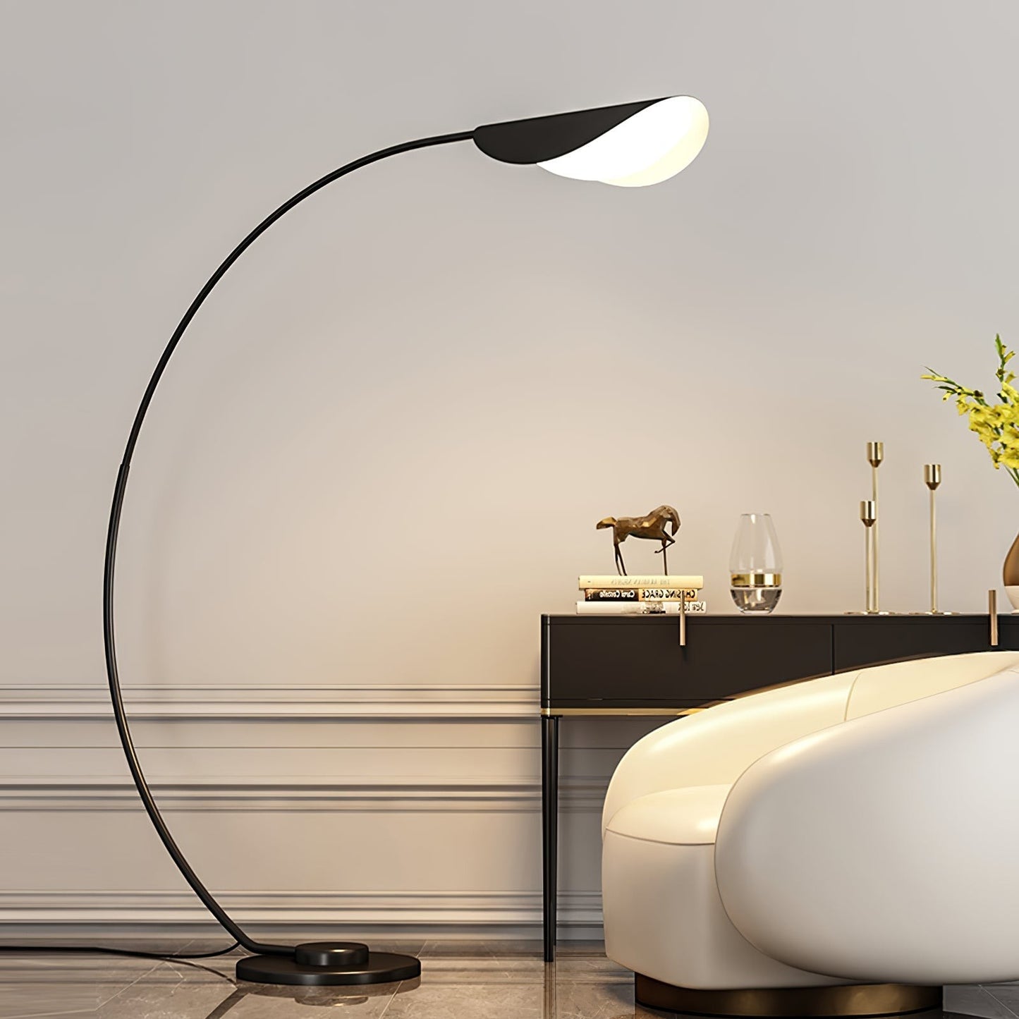 65-Inch Black Arc Metal Floor Lamp | Curved Reading Living Room