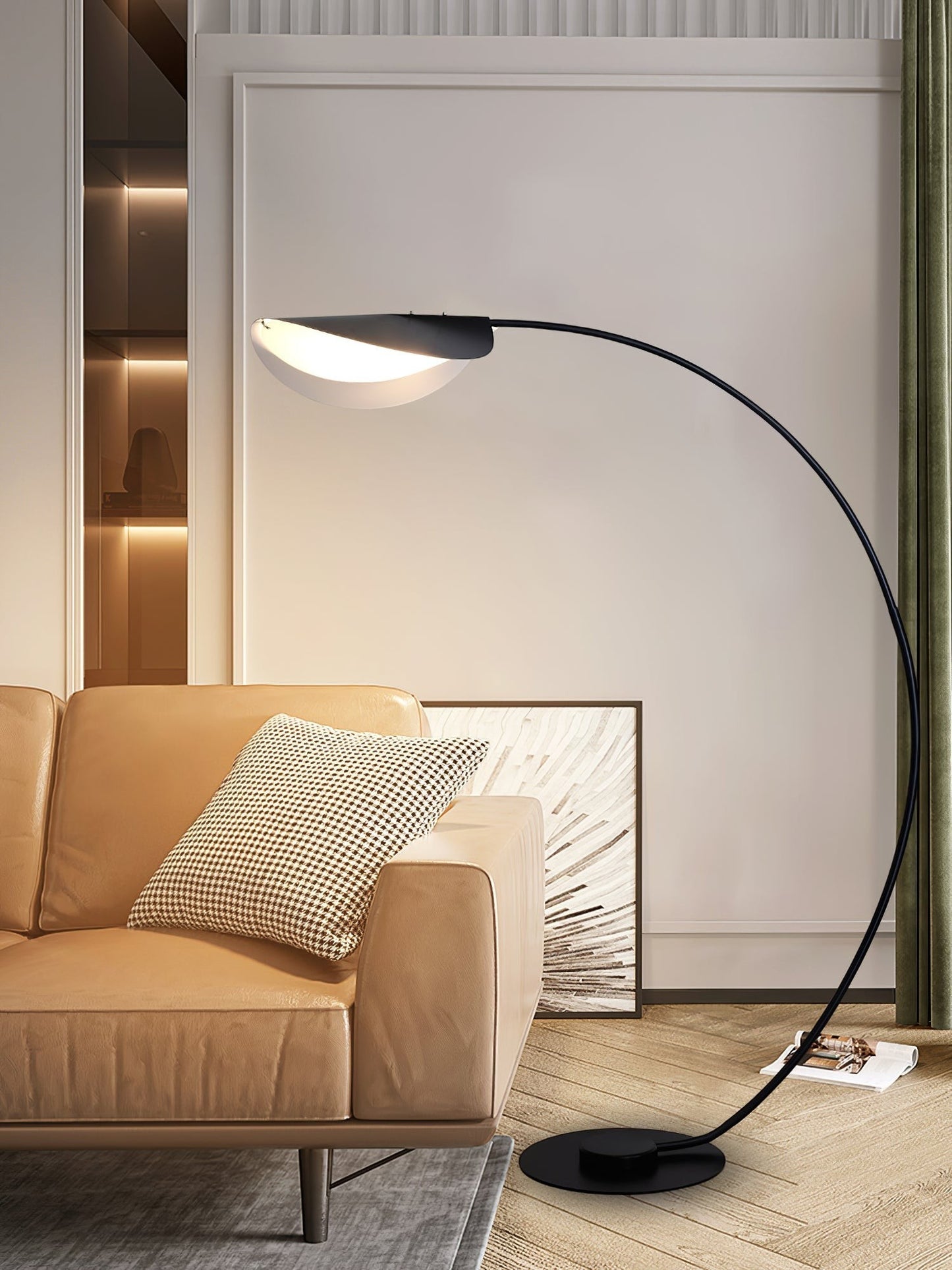 65-Inch Black Arc Metal Floor Lamp | Curved Reading Living Room