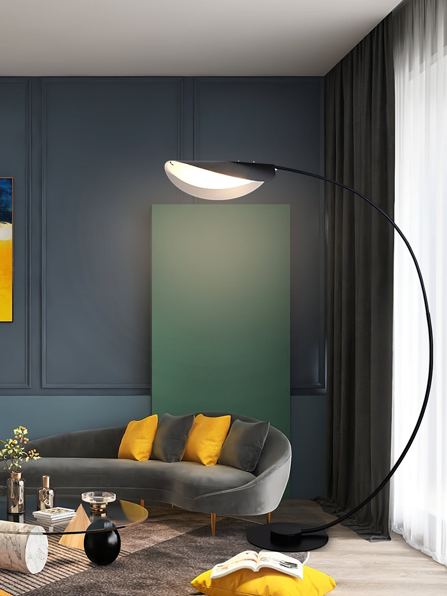 65-Inch Black Arc Metal Floor Lamp | Curved Reading Living Room