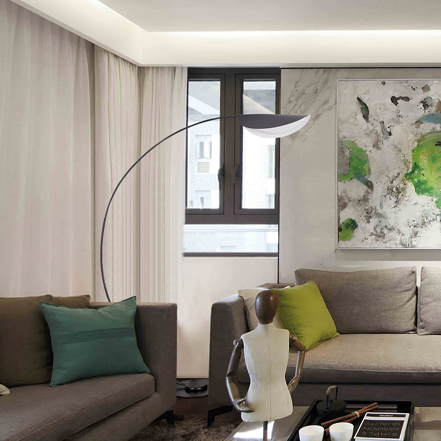 65-Inch Black Arc Metal Floor Lamp | Curved Reading Living Room