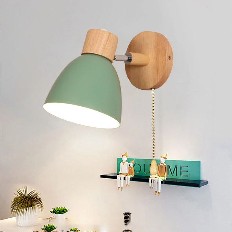 Cone Shade Wall Light - Green Shade with Pull Chain
