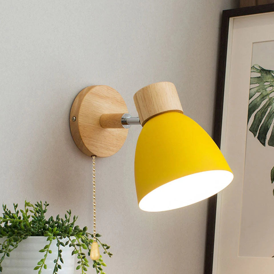 Cone Shade Wall Light - Yellow Shade with Pull Chain