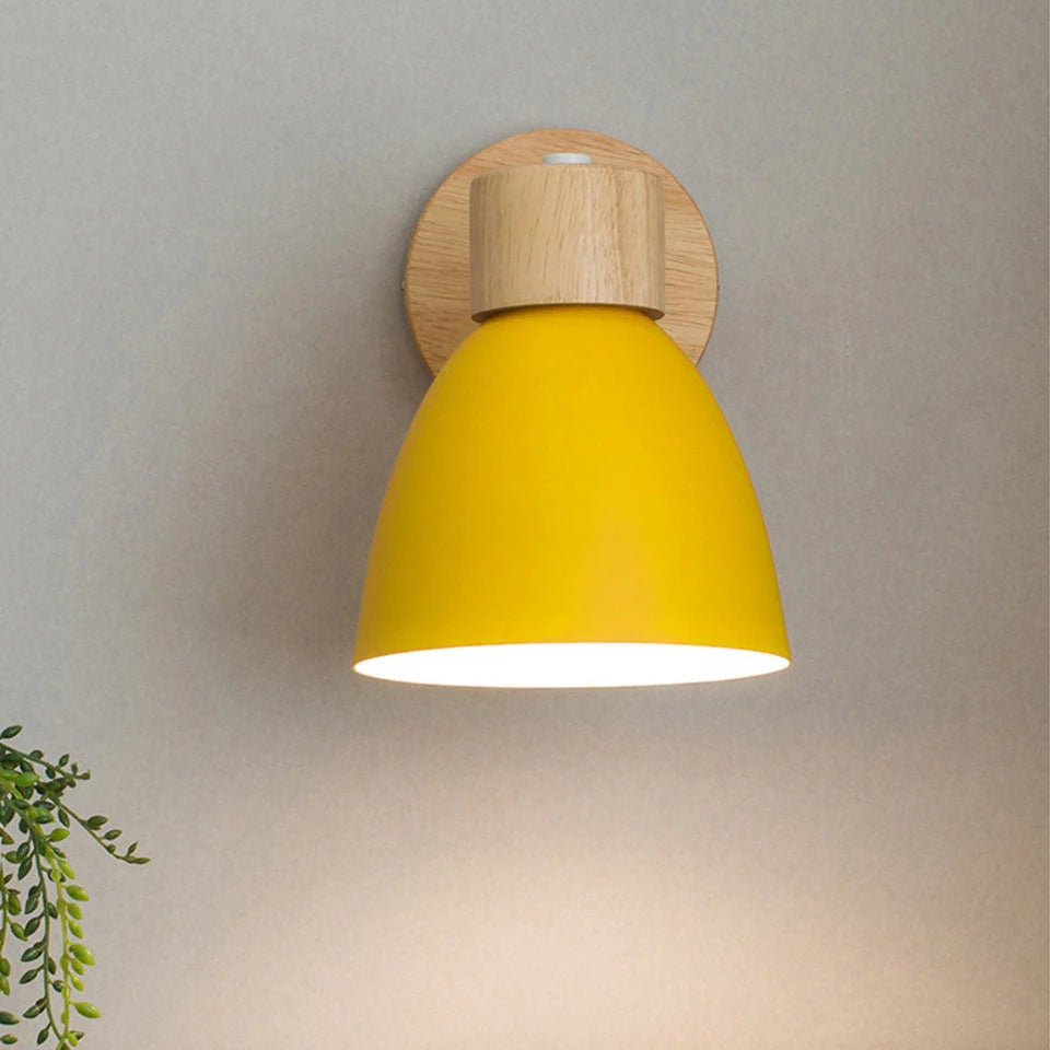 Cone Shade Wall Light - Yellow Shade Without Pull Chain, Lit