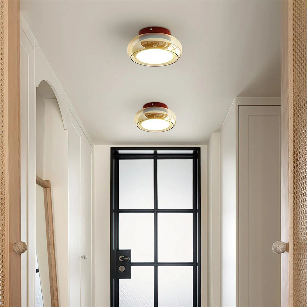 Retro Smoked Glass Flush Ceiling Light - Pair in Hallway