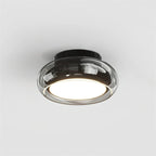 Retro Smoked Glass Flush Ceiling Light - Smoked Glass with Black Base, Lit