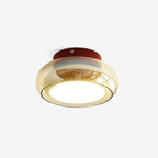 Retro Smoked Glass Flush Ceiling Light - Amber Glass, Neutral Light Tone