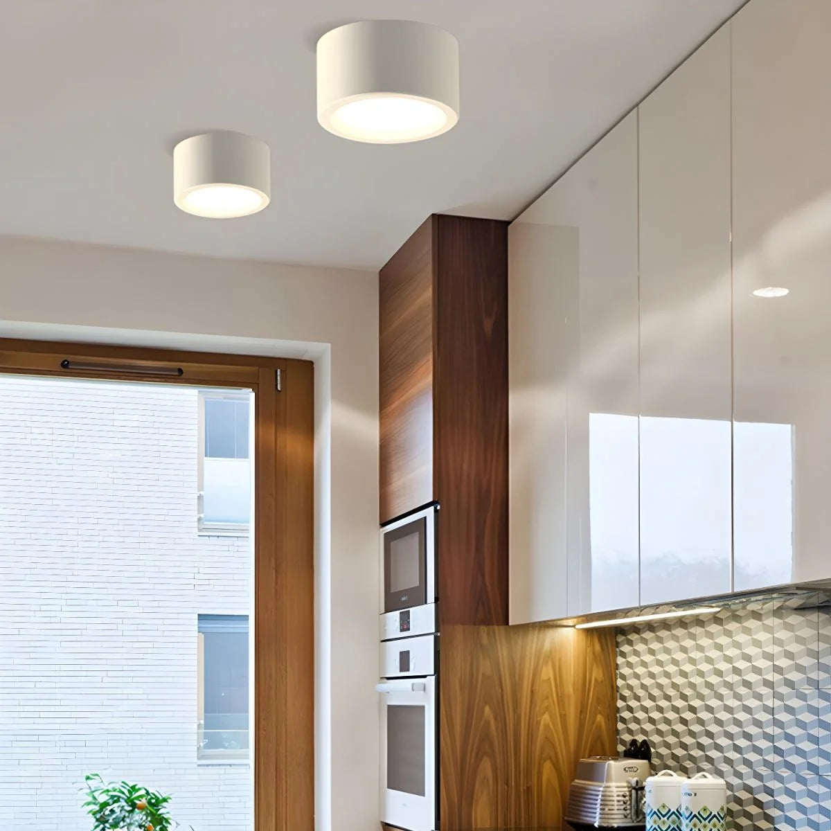 Cylinder LED Ceiling Light - White Finish in Kitchen
