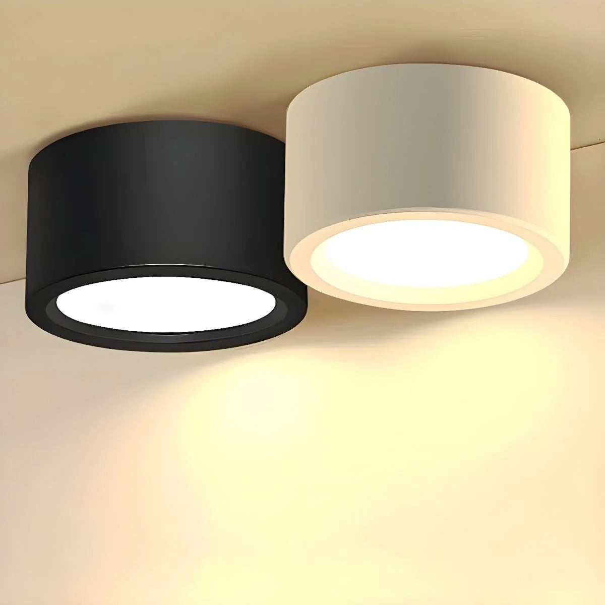 Cylinder LED Ceiling Light - Black and White Finishes, Warm Light