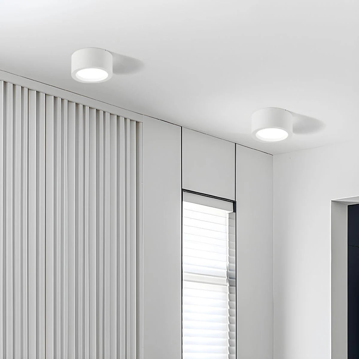 Cylinder LED Ceiling Light - White Finish Near Window
