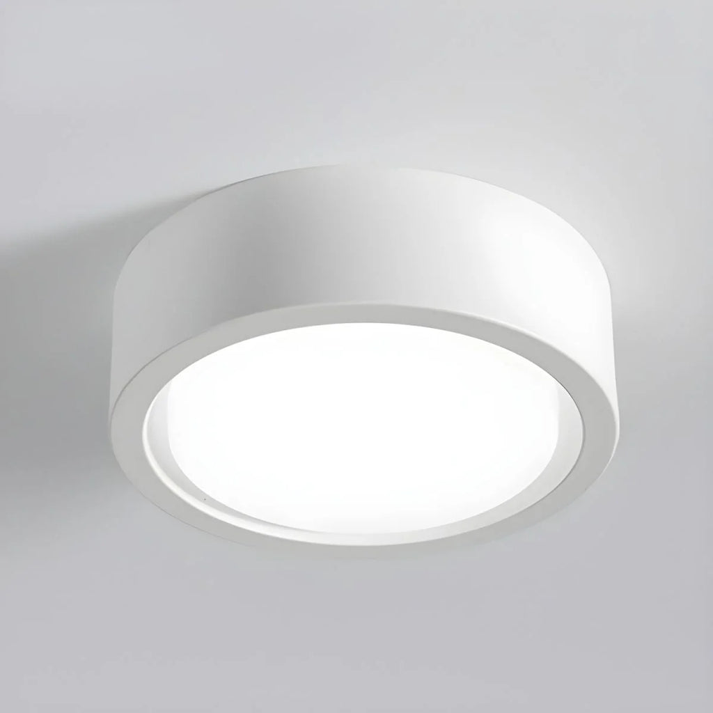 Cylinder LED Ceiling Light - White Finish, Lit Close View